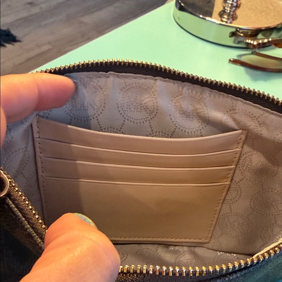Michael Kors Black and Brown Wristlet mini bag designer leather MK clutch zip